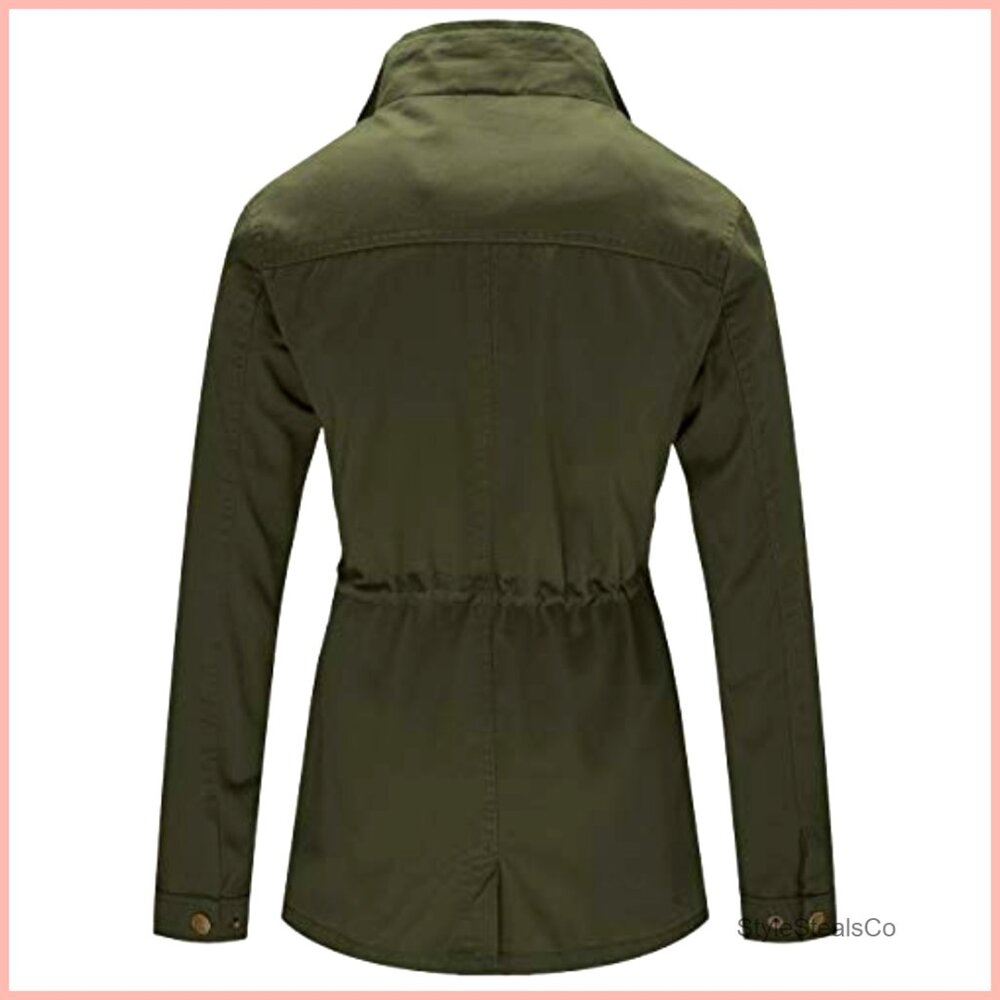 Women's Cotton Military Utility Jacket Slim Fit Anorak Coat Casual - Picture 3 of 7